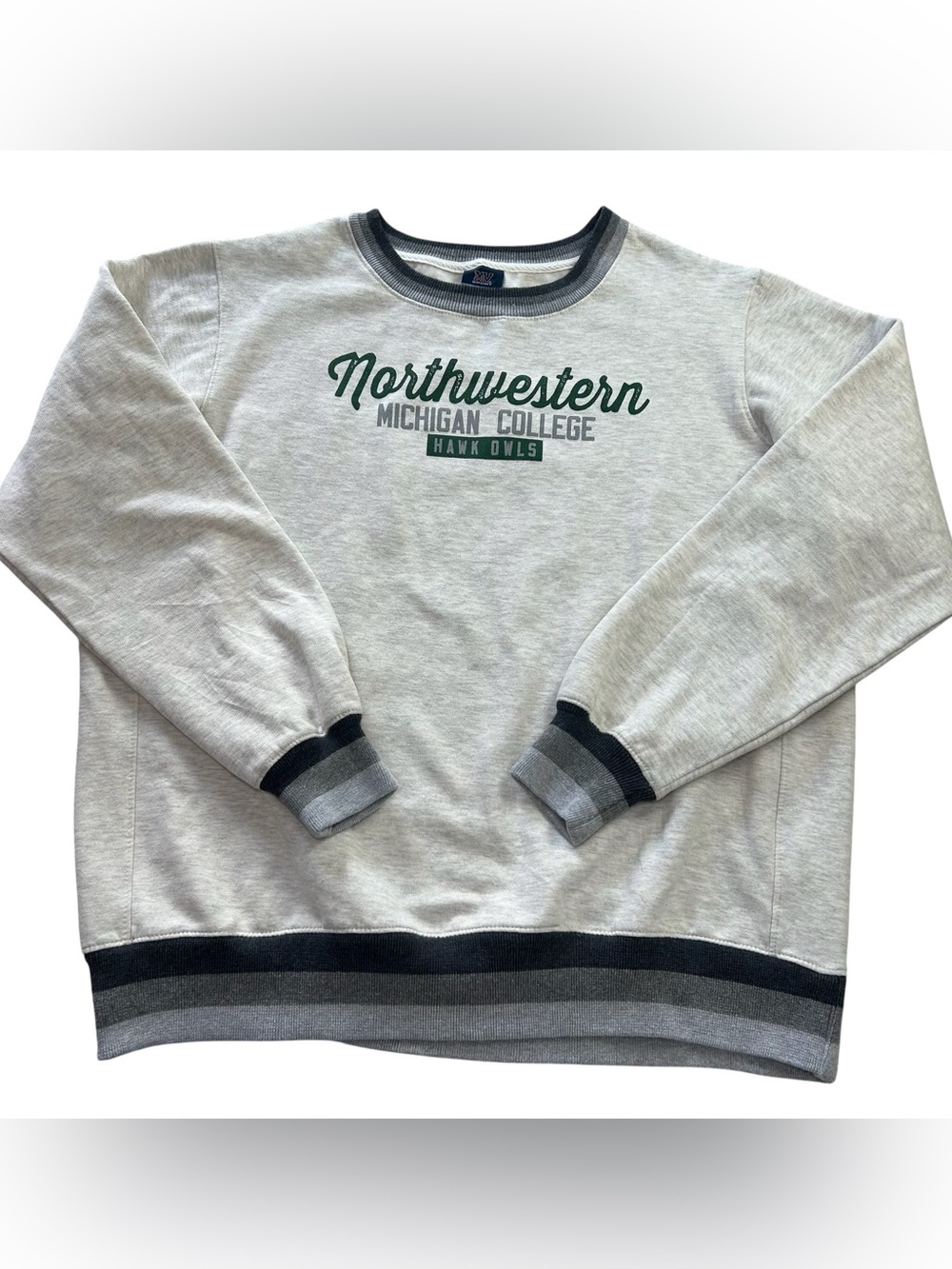 VTG MV Sport Northwestern Michigan College Hawk Owls Crewneck Ribbed Cuffs 2XL